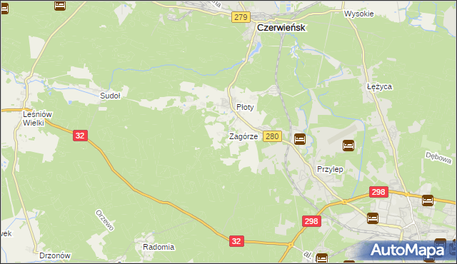 mapa Zagórze gmina Czerwieńsk, Zagórze gmina Czerwieńsk na mapie Targeo