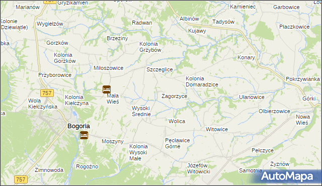 mapa Zagorzyce gmina Bogoria, Zagorzyce gmina Bogoria na mapie Targeo