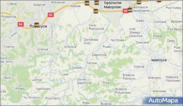 mapa Zagorzyce gmina Sędziszów Małopolski, Zagorzyce gmina Sędziszów Małopolski na mapie Targeo