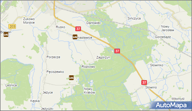 mapa Zagórzyn gmina Darłowo, Zagórzyn gmina Darłowo na mapie Targeo