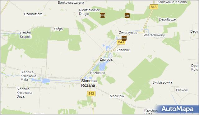 mapa Zagroda gmina Siennica Różana, Zagroda gmina Siennica Różana na mapie Targeo