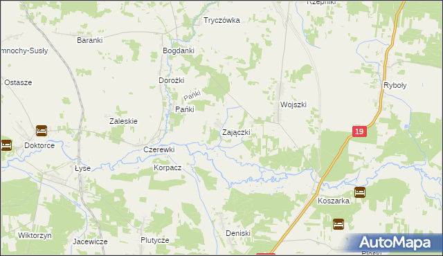 mapa Zajączki gmina Juchnowiec Kościelny, Zajączki gmina Juchnowiec Kościelny na mapie Targeo