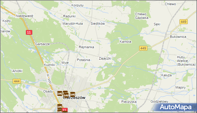 mapa Zajączki gmina Ostrzeszów, Zajączki gmina Ostrzeszów na mapie Targeo