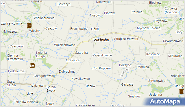 mapa Zajączkowice gmina Waśniów, Zajączkowice gmina Waśniów na mapie Targeo