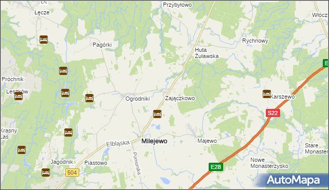 mapa Zajączkowo gmina Milejewo, Zajączkowo gmina Milejewo na mapie Targeo