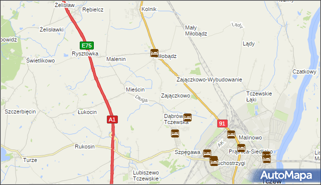 mapa Zajączkowo gmina Tczew, Zajączkowo gmina Tczew na mapie Targeo