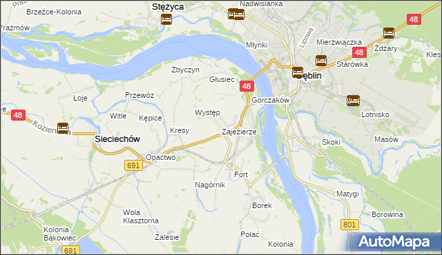 mapa Zajezierze gmina Sieciechów, Zajezierze gmina Sieciechów na mapie Targeo