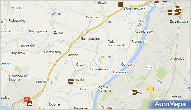 mapa Zajeziorze gmina Samborzec, Zajeziorze gmina Samborzec na mapie Targeo