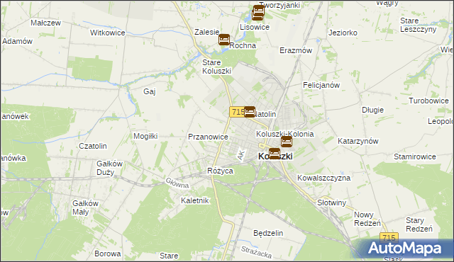 mapa Żakowice gmina Koluszki, Żakowice gmina Koluszki na mapie Targeo