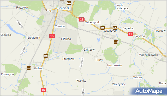 mapa Zakrzew gmina Jarocin, Zakrzew gmina Jarocin na mapie Targeo