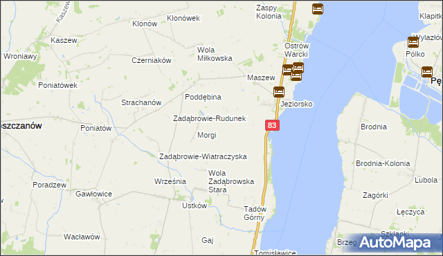 mapa Zakrzew gmina Warta, Zakrzew gmina Warta na mapie Targeo