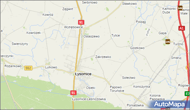 mapa Zakrzewko gmina Łysomice, Zakrzewko gmina Łysomice na mapie Targeo