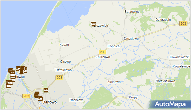 mapa Zakrzewo gmina Darłowo, Zakrzewo gmina Darłowo na mapie Targeo