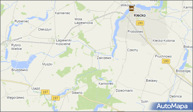 mapa Zakrzewo gmina Kłecko, Zakrzewo gmina Kłecko na mapie Targeo