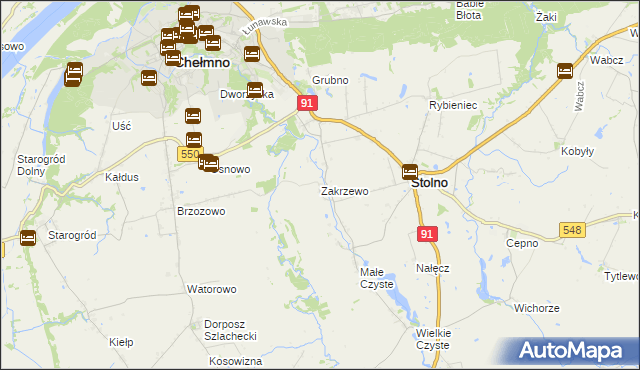 mapa Zakrzewo gmina Stolno, Zakrzewo gmina Stolno na mapie Targeo