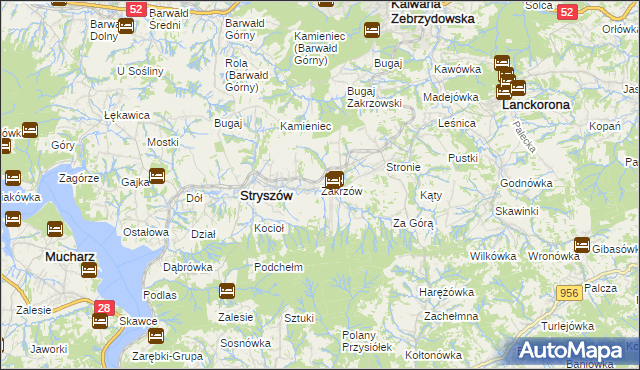 mapa Zakrzów gmina Stryszów, Zakrzów gmina Stryszów na mapie Targeo