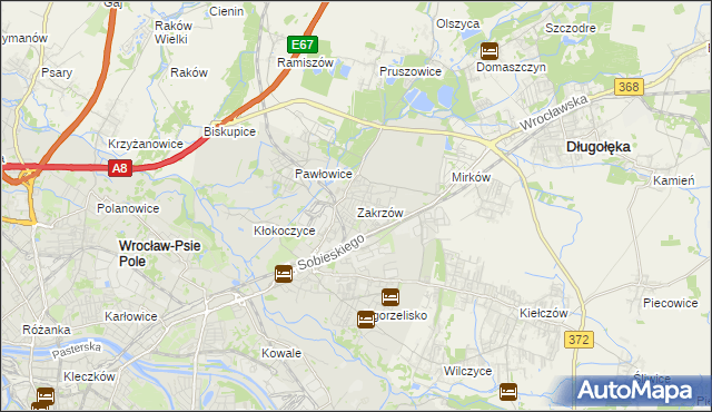 mapa Zakrzów gmina Wrocław, Zakrzów gmina Wrocław na mapie Targeo