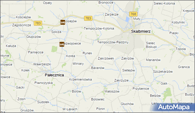 mapa Zakrzówek gmina Skalbmierz, Zakrzówek gmina Skalbmierz na mapie Targeo