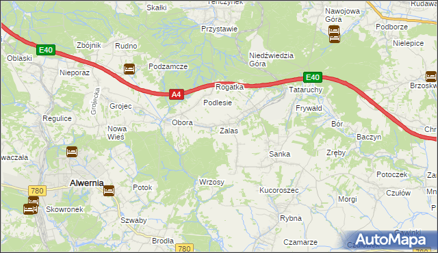 mapa Zalas gmina Krzeszowice, Zalas gmina Krzeszowice na mapie Targeo