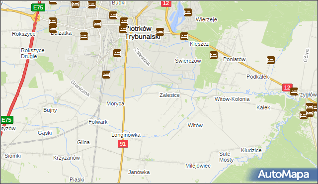 mapa Zalesice gmina Sulejów, Zalesice gmina Sulejów na mapie Targeo