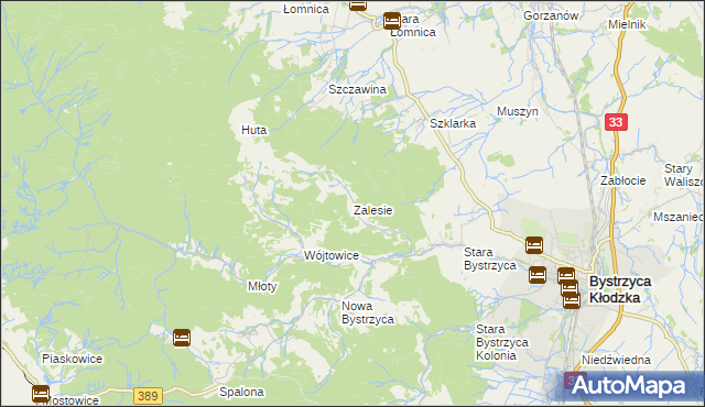 mapa Zalesie gmina Bystrzyca Kłodzka, Zalesie gmina Bystrzyca Kłodzka na mapie Targeo