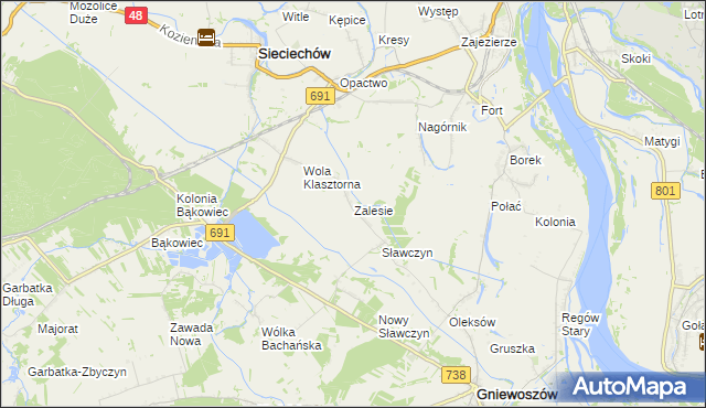 mapa Zalesie gmina Gniewoszów, Zalesie gmina Gniewoszów na mapie Targeo
