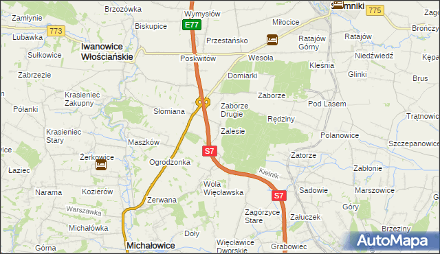 mapa Zalesie gmina Iwanowice, Zalesie gmina Iwanowice na mapie Targeo