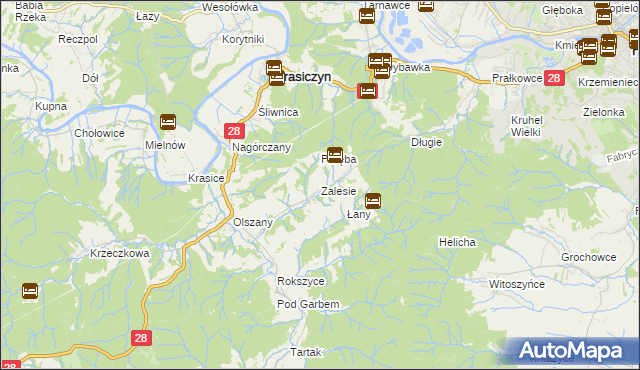 mapa Zalesie gmina Krasiczyn, Zalesie gmina Krasiczyn na mapie Targeo