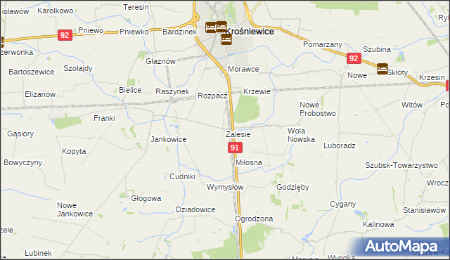 mapa Zalesie gmina Krośniewice, Zalesie gmina Krośniewice na mapie Targeo