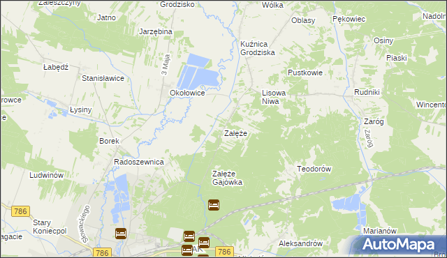 mapa Załęże gmina Koniecpol, Załęże gmina Koniecpol na mapie Targeo