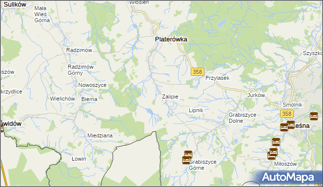 mapa Zalipie gmina Platerówka, Zalipie gmina Platerówka na mapie Targeo