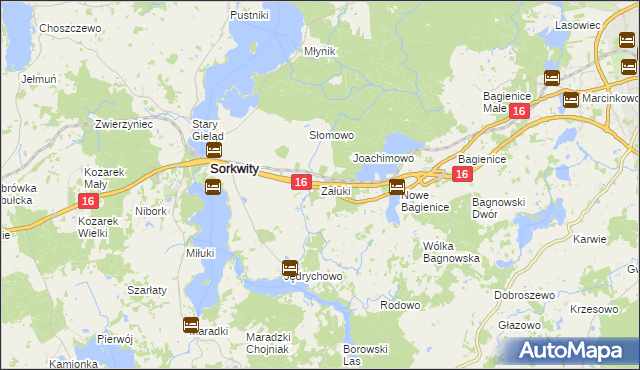 mapa Załuki gmina Sorkwity, Załuki gmina Sorkwity na mapie Targeo