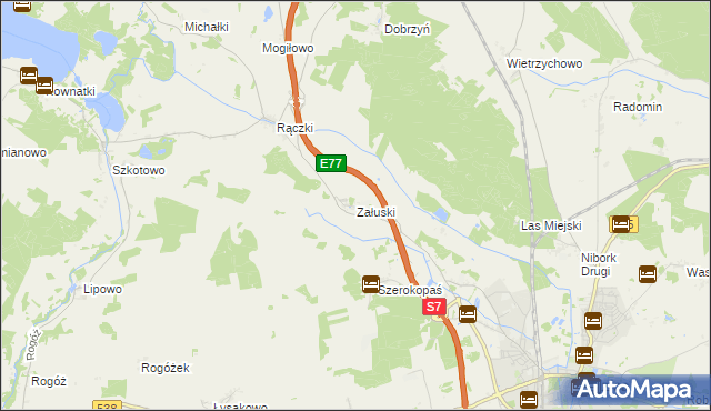 mapa Załuski gmina Nidzica, Załuski gmina Nidzica na mapie Targeo