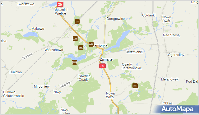 mapa Zamarte gmina Kamień Krajeński, Zamarte gmina Kamień Krajeński na mapie Targeo