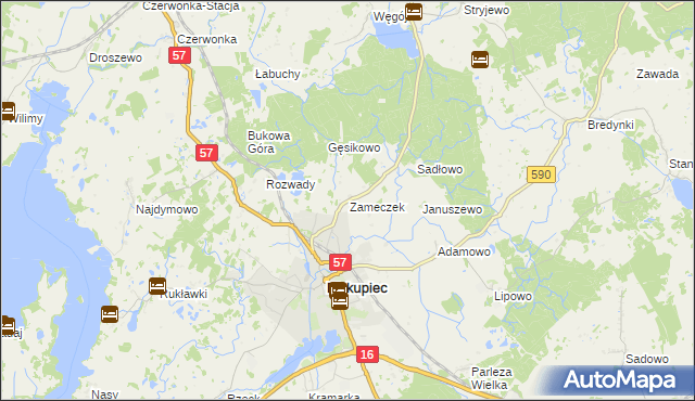 mapa Zameczek gmina Biskupiec, Zameczek gmina Biskupiec na mapie Targeo