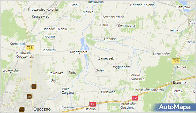 mapa Zameczek gmina Opoczno, Zameczek gmina Opoczno na mapie Targeo