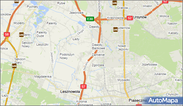 mapa Zamienie gmina Lesznowola, Zamienie gmina Lesznowola na mapie Targeo