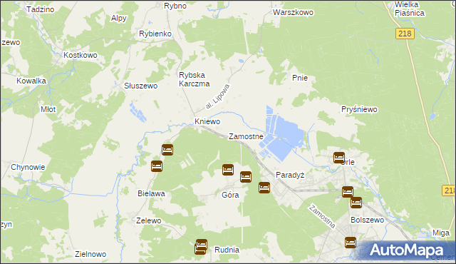 mapa Zamostne gmina Wejherowo, Zamostne gmina Wejherowo na mapie Targeo