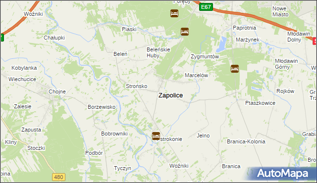 mapa Zapolice powiat zduńskowolski, Zapolice powiat zduńskowolski na mapie Targeo