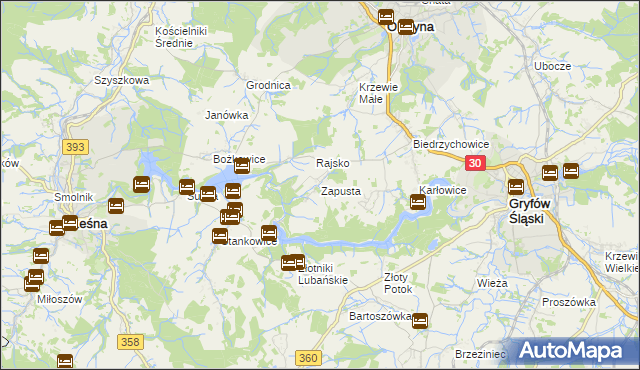 mapa Zapusta gmina Olszyna, Zapusta gmina Olszyna na mapie Targeo