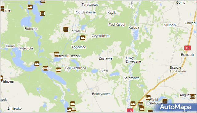 mapa Zastawie gmina Zbiczno, Zastawie gmina Zbiczno na mapie Targeo