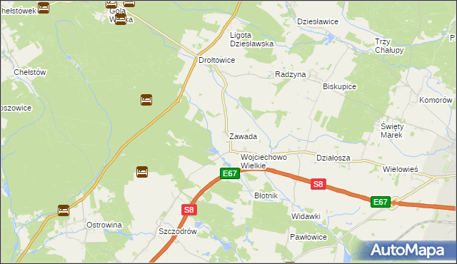 mapa Zawada gmina Syców, Zawada gmina Syców na mapie Targeo