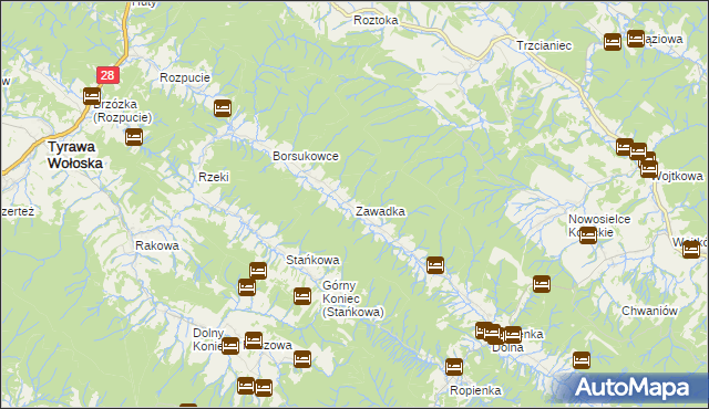 mapa Zawadka gmina Ustrzyki Dolne, Zawadka gmina Ustrzyki Dolne na mapie Targeo