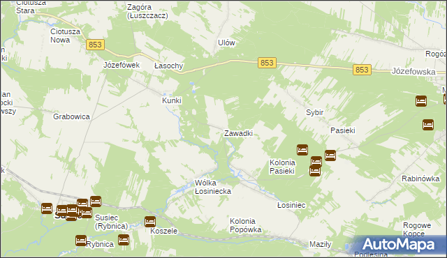 mapa Zawadki gmina Susiec, Zawadki gmina Susiec na mapie Targeo
