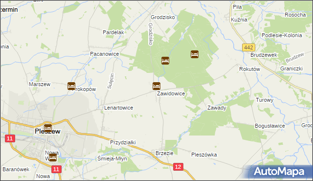 mapa Zawidowice gmina Pleszew, Zawidowice gmina Pleszew na mapie Targeo