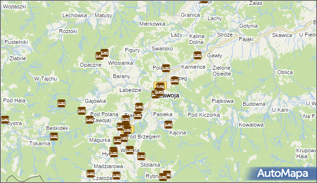 mapa Zawoja, Zawoja na mapie Targeo