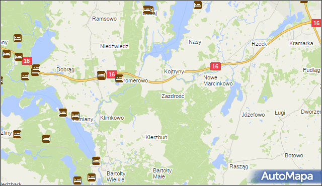 mapa Zazdrość gmina Biskupiec, Zazdrość gmina Biskupiec na mapie Targeo
