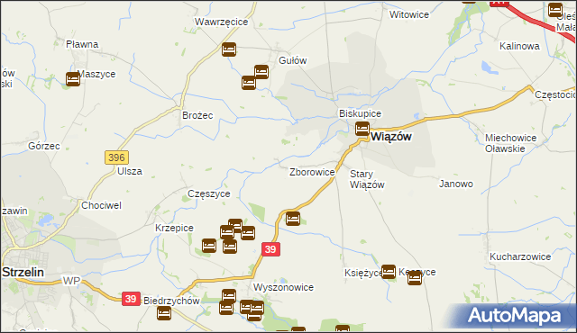 mapa Zborowice gmina Wiązów, Zborowice gmina Wiązów na mapie Targeo
