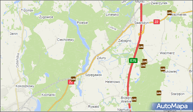 mapa Zduny gmina Starogard Gdański, Zduny gmina Starogard Gdański na mapie Targeo