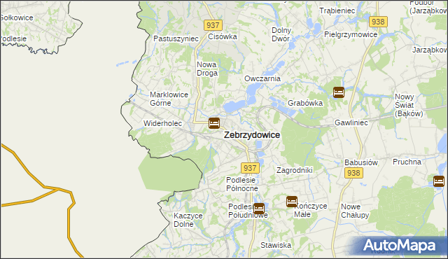 mapa Zebrzydowice powiat cieszyński, Zebrzydowice powiat cieszyński na mapie Targeo